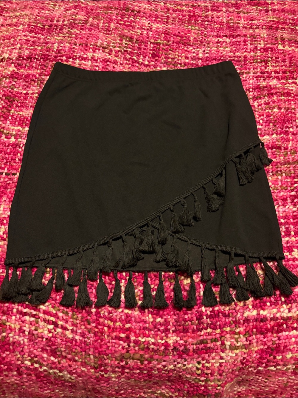 SHEIN Black Mini Skirt with Tassel Fringe